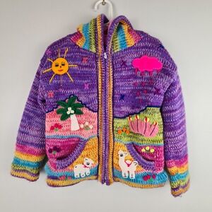 Gaupo Peruvian‎ Purple Full Zip Sweater Farmhouse Fun Little Kid Size 6 Animals
